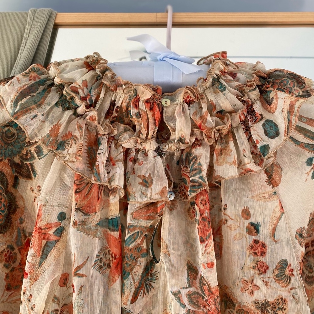 Zara Sheer Floral Ruffle Blouse - Picture 2 of 16